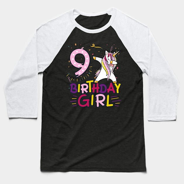 Funny Birthday Gift 9 year old Girl Dabbing Unicorn T-Shirt Baseball T-Shirt by Pummli